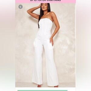 🖤PLT Tall White Corset Style Cargo Jumpsuit 🖤